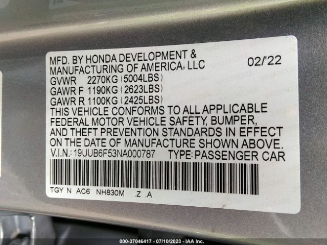 19UUB6F53NA000787 Acura Tlx W/a-spec Package