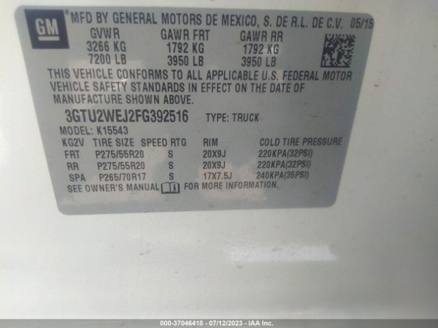 3GTU2WEJ2FG392516 GMC Sierra 1500 Denali
