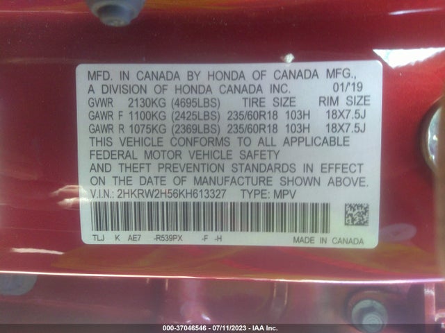Honda CR-V EX 2019 2HKRW2H56KH613327 Image 9