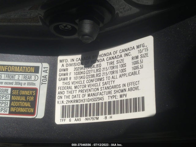Honda CR-V LX 2016 2HKRM3H31GH502945 Image 9