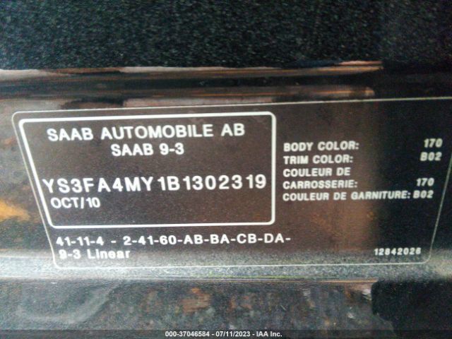 2011 SAAB 9-3 YS3FA4MY1B1302319 Photo 8