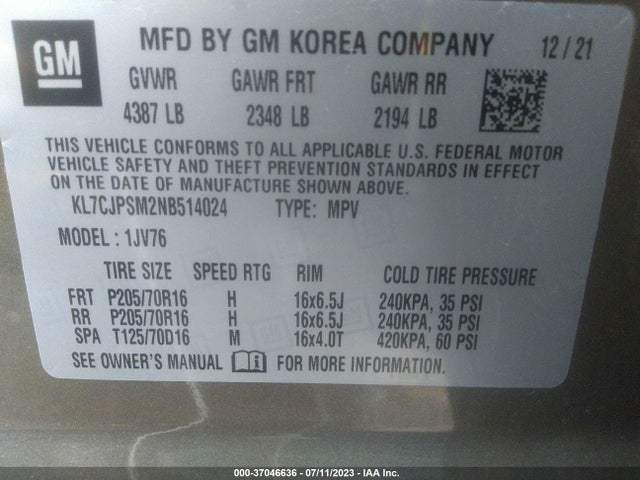 Chevrolet Trax Lt 2022 KL7CJPSM2NB514024 Image 9