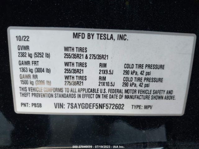7SAYGDEF5NF572602 Tesla Model Y Performance