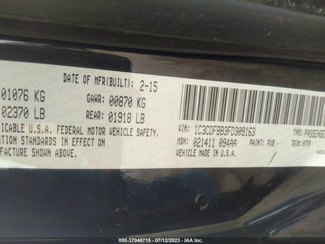 Dodge DART SXT 2015 1C3CDFBB3FD309163 Image 9