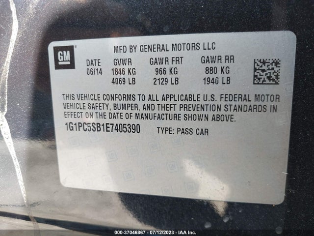 2014 CHEVROLET CRUZE 1LT VIN: 1G1PC5SB1E7405390