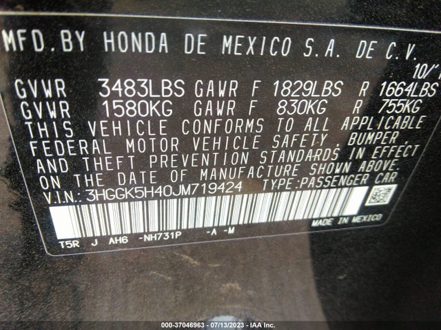 Honda FIT LX 2018 3HGGK5H40JM719424 Image 9