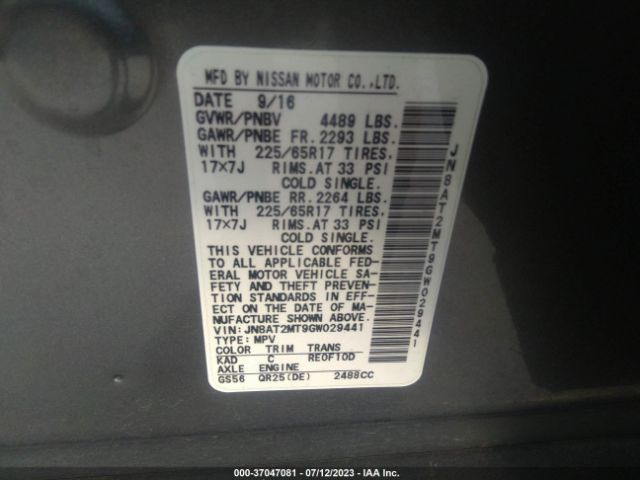 JN8AT2MT9GW029441 Nissan ROGUE SV