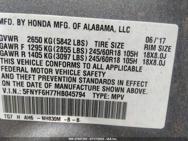 Honda Pilot Ex-l 2017 5FNYF6H77HB045794 Image 9