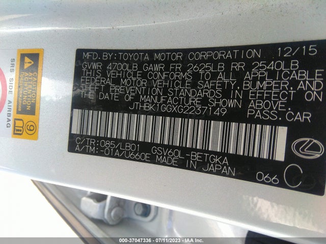 JTHBK1GGXG2237149 Lexus ES 350