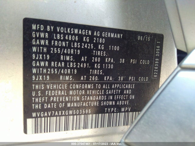 WVGAV7AXXGW503595 Volkswagen Tiguan R-line