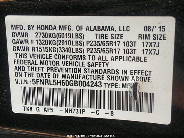 Honda Odyssey Ex-l 2016 5FNRL5H60GB004243 Image 9