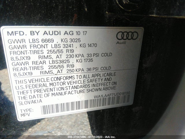 WA1LAAF71JD018130 Audi Q7 Premium Plus