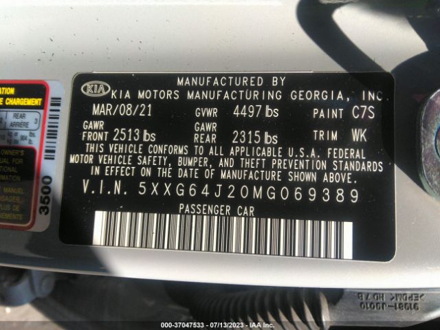 5XXG64J20MG069389 KIA K5 Gt-line