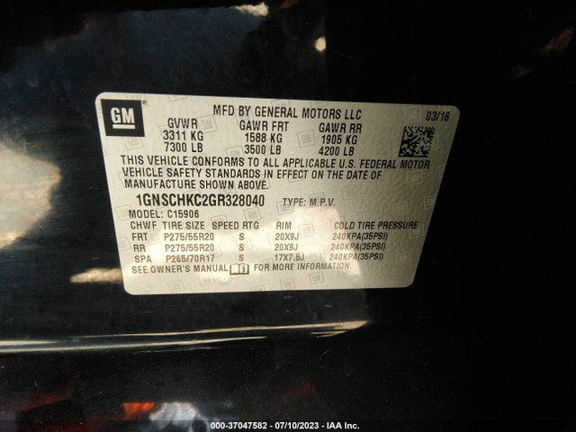 Chevrolet Suburban Lt 2016 1GNSCHKC2GR328040 Image 9