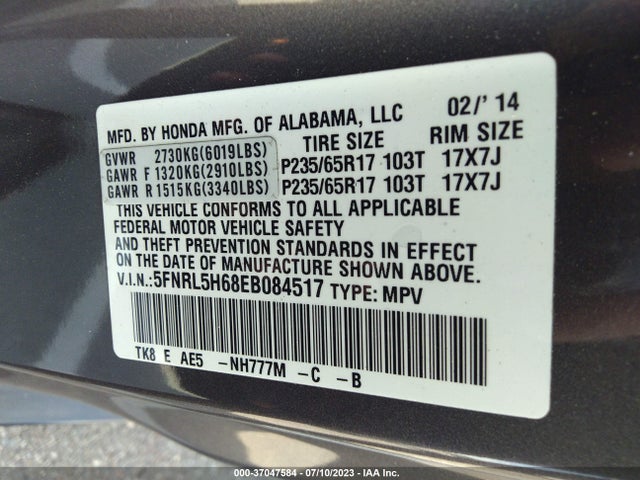 Honda Odyssey Ex-l 2014 5FNRL5H68EB084517 Image 9