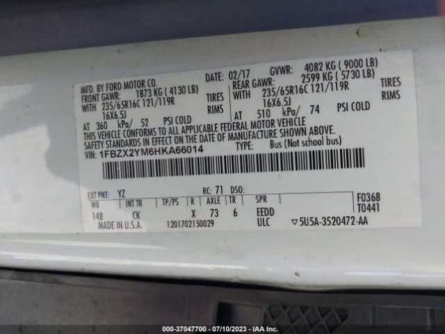 1FBZX2YM6HKA66014 Ford Transit Wagon Xl/xlt