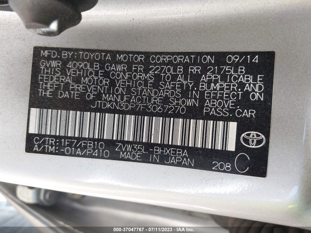 Toyota PRIUS PLUG-IN 2015 JTDKN3DP7F3067270 Image 9