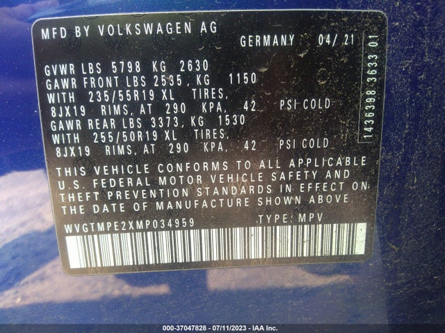 WVGTMPE2XMP034959 Volkswagen ID.4 PRO S