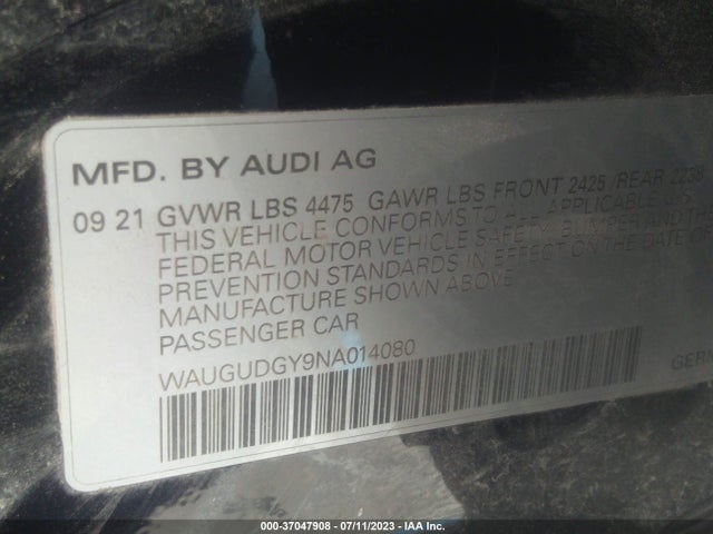 WAUGUDGY9NA014080 Audi A3 Sedan Premium