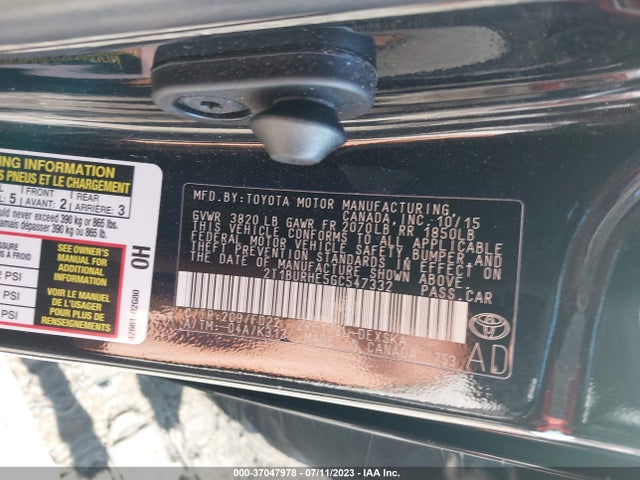 2016 TOYOTA COROLLA L/LE/S/S PLUS/LE PLUS VIN: 2T1BURHE5GC547332