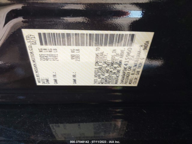 2017 NISSAN MAXIMA SV VIN: 1N4AA6AP1HC415960