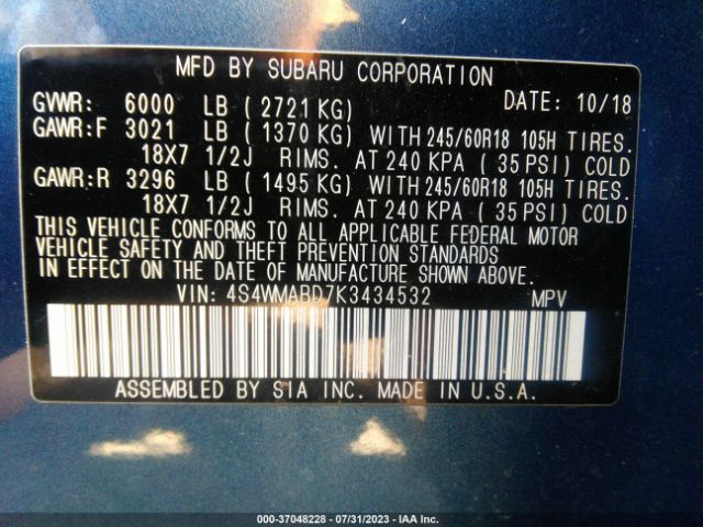 4S4WMABD7K3434532 Subaru Ascent Premium