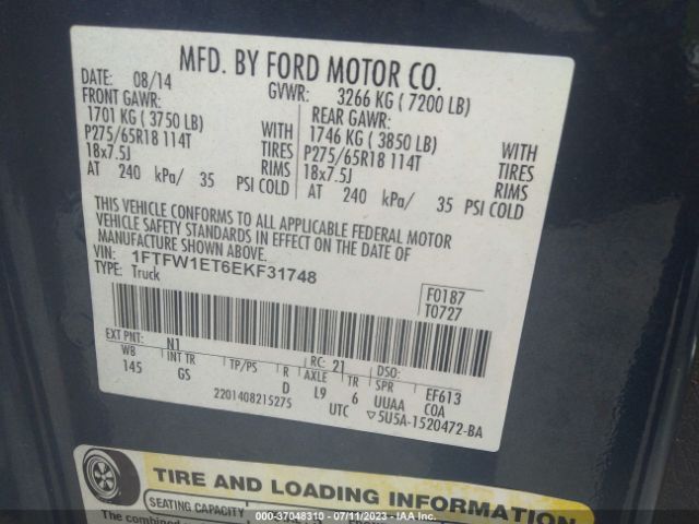 1FTFW1ET6EKF31748 Ford F-150 Xl/xlt/fx4/lariat