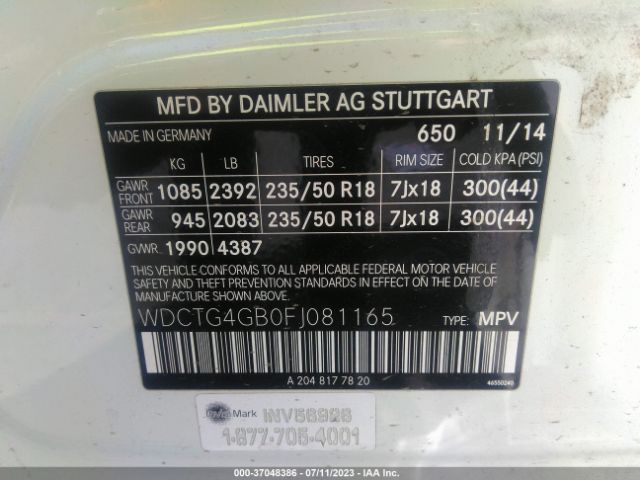 WDCTG4GB0FJ081165 Mercedes-Benz Gla-class Gla 250