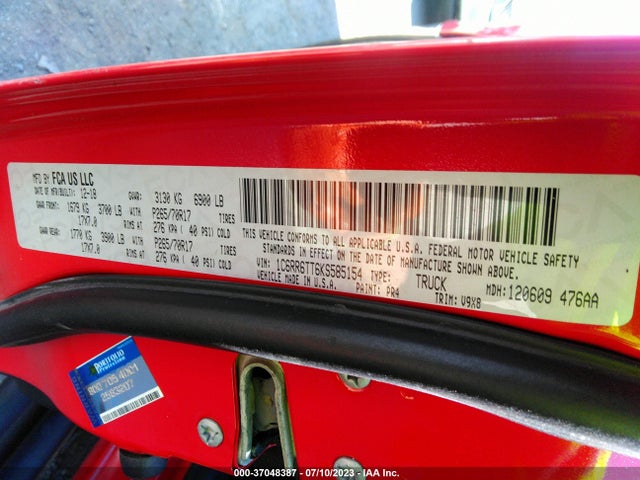 1C6RR6TT6KS585154 RAM 1500 Classic Slt
