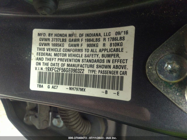 Honda Civic Sedan Lx 2016 19XFC2F56GE090322 Image 9
