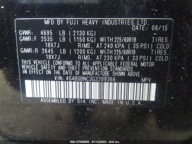 4S4BSBNC3G3209366 Subaru Outback 2.5i Limited