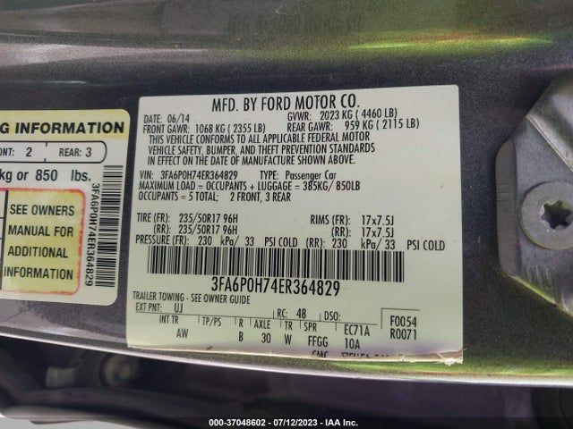 3FA6P0H74ER364829 Ford FUSION SE