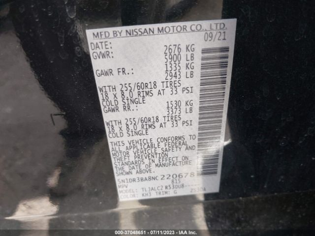 5N1DR3BA8NC220678 Nissan Pathfinder Sv