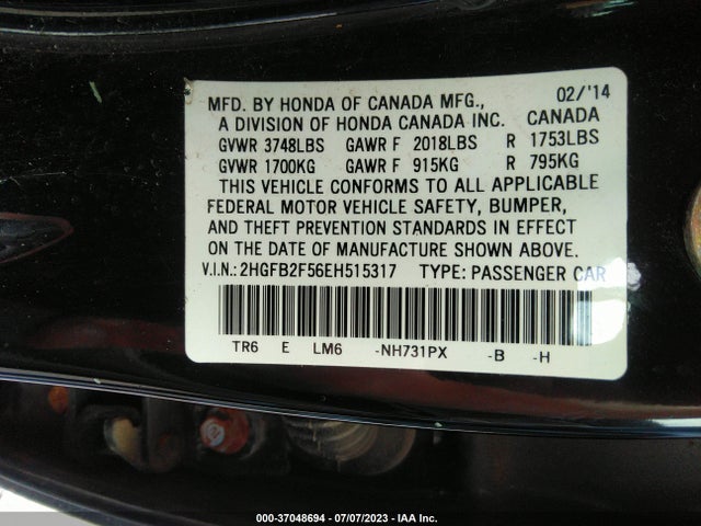 Honda Civic Sedan Lx 2014 2HGFB2F56EH515317 Image 9