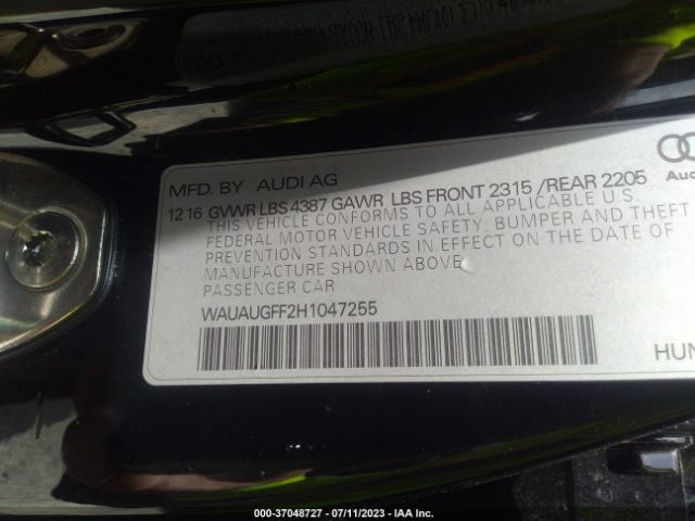 WAUAUGFF2H1047255 Audi A3 Sedan Premium