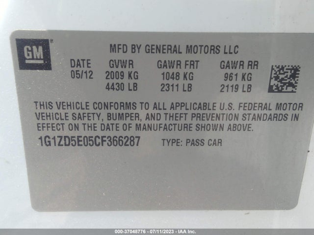 2012 CHEVROLET MALIBU LT W/2LT VIN: 1G1ZD5E05CF366287