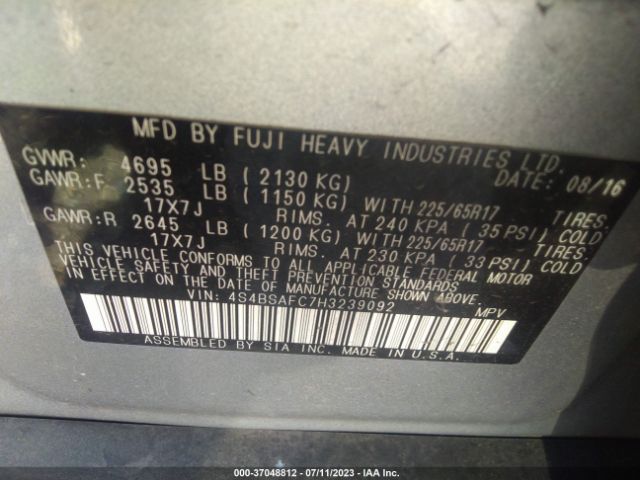 4S4BSAFC7H3239092 Subaru Outback Premium