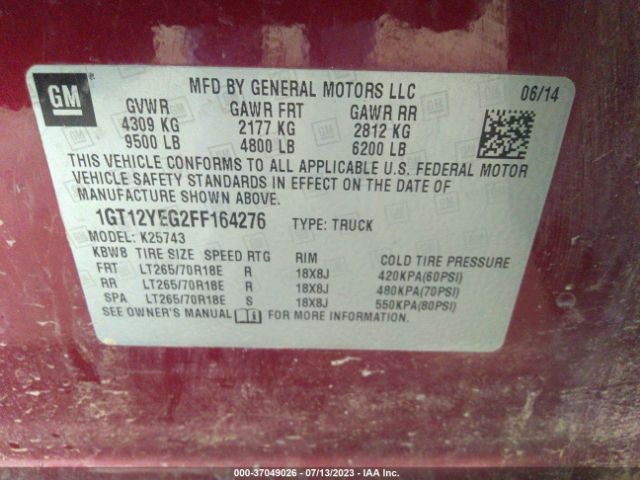 1GT12YEG2FF164276 GMC Sierra 2500hd Sle