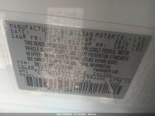 Nissan SENTRA SV 2018 3N1AB7AP2JY251499 Image 9
