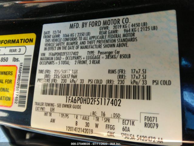 1FA6P0HD2F5117402 Ford FUSION SE