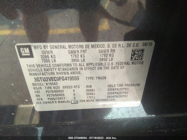GMC Sierra 1500 Slt 2015 3GTU2VEC9FG419559 Image 9