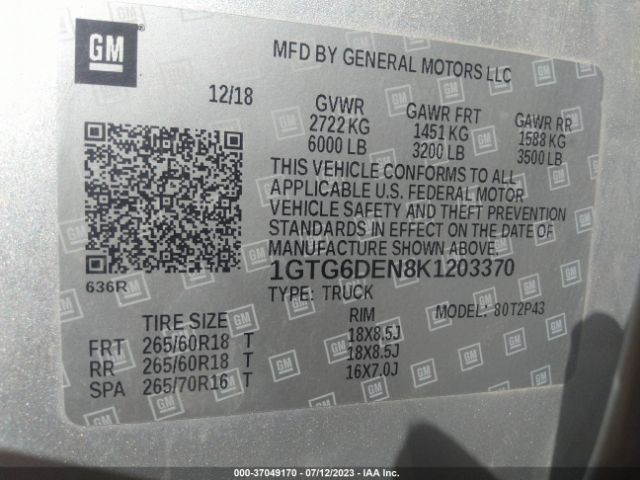 1GTG6DEN8K1203370 GMC Canyon 4wd Slt