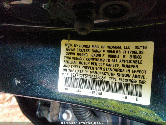 Honda Civic Sedan Lx 2016 19XFC2F53GE223084 Image 9