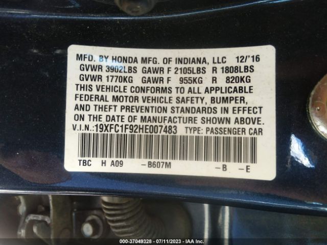 19XFC1F92HE007483 Honda Civic Sedan Touring