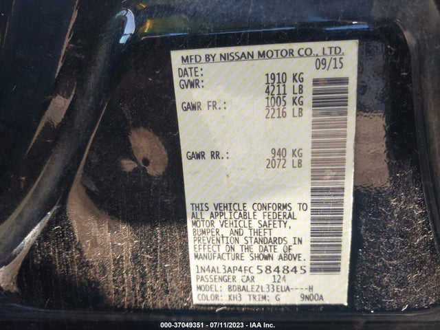 2015 NISSAN ALTIMA 2.5 S VIN: 1N4AL3AP4FC584845