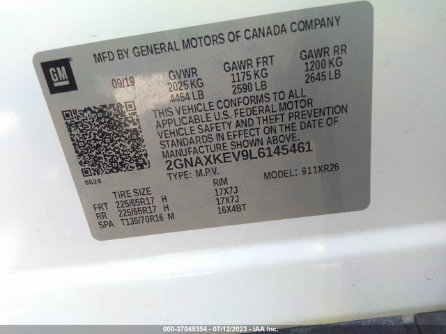 Chevrolet EQUINOX LT 2020 2GNAXKEV9L6145461 Image 9