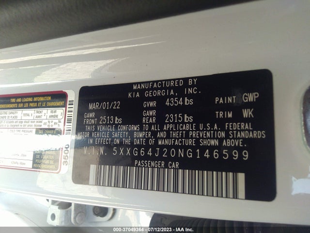 2022 Kia K5, VIN: 5XXG64J20NG146599