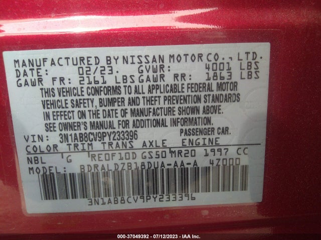 Nissan SENTRA SV 2023 3N1AB8CV9PY233396 Image 9