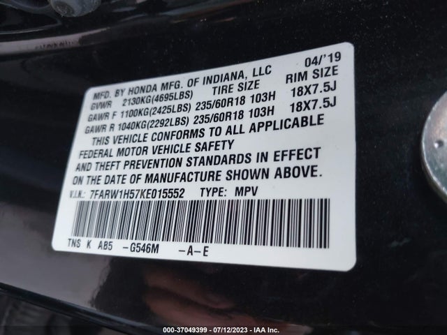 Honda CR-V EX 2019 7FARW1H57KE015552 Image 15