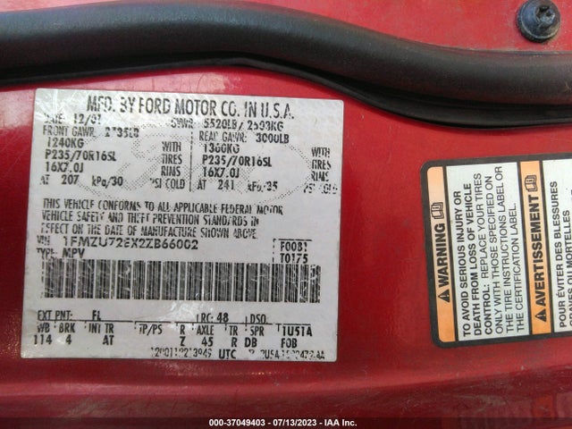 2002 FORD EXPLORER XLS VIN: 1FMZU72EX2ZB66002